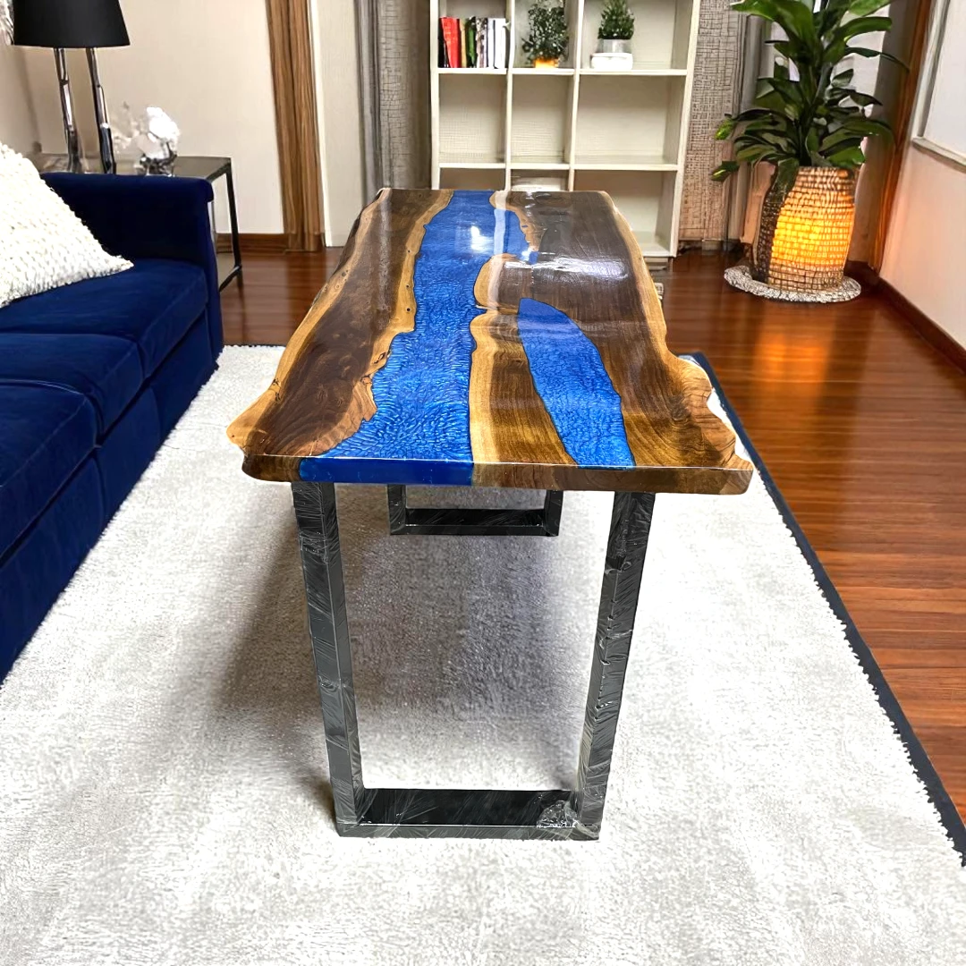 Live Edge Epoxy Dining Table – Unique Blue River Design